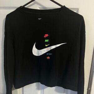 Nike Women's Black Multicolor Logo Sweater